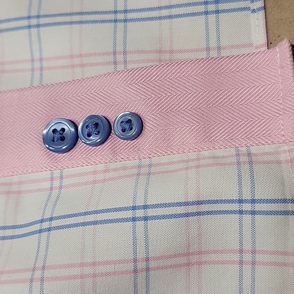 Paul Fredrick Size 20 White Short Sleeve Buttondown with Blue & Pink Plaid - Picture 7 of 9
